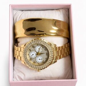 Gold Women's Watch with Crystal Accents